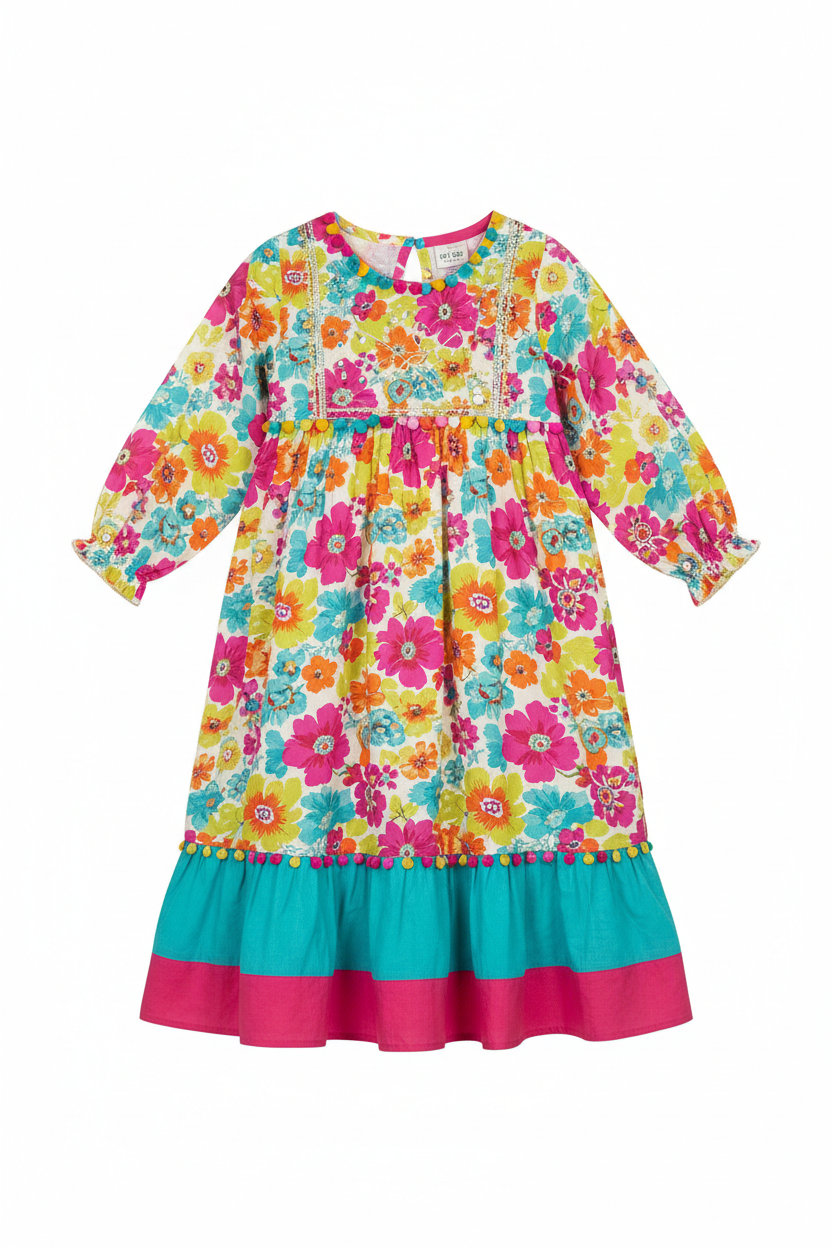 Girls Floral Print Kids Frock – Cute & Colorful